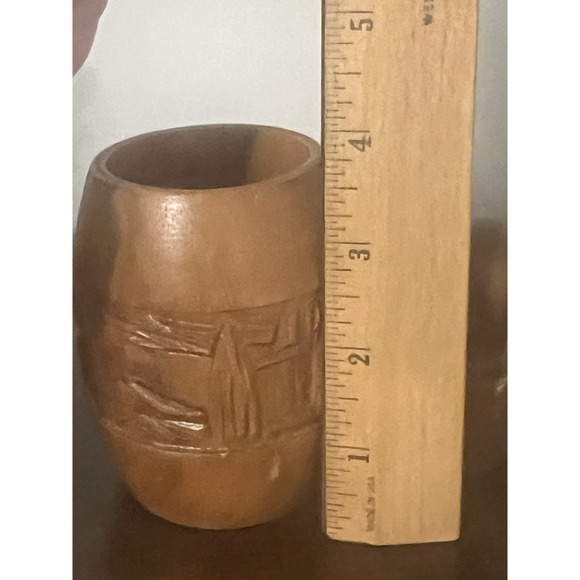 Vintage Monkey Wood Carved Barrel Form Wooden Cup Rustic Decor - Picture 8 of 9
